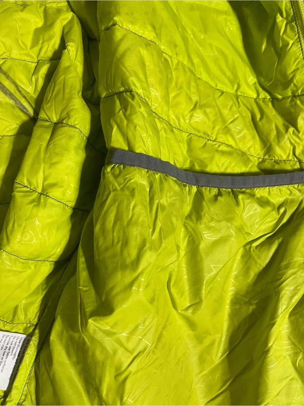 Outdoor Research Transcendent Down Jacket Mens L Gray Neon Goose Puffer **READ**